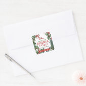 Weihnachtsküche mit Holly & Berry Border Quadratischer Aufkleber (Umschlag)