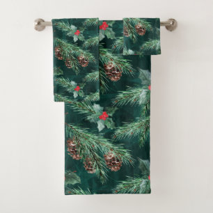 Weihnachtsküche mit Zapfen Badhandtuch Set