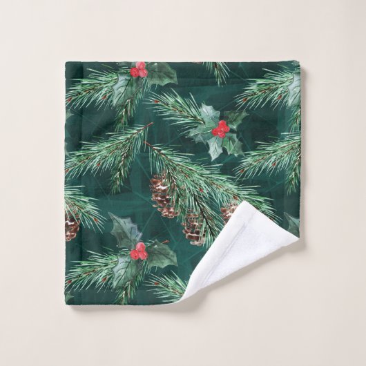 Weihnachtsküche mit Zapfen Badhandtuch Set (Waschlappen)