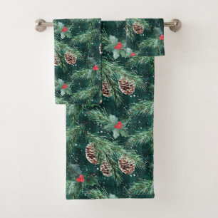 Weihnachtsküche mit Zapfen Badhandtuch Set