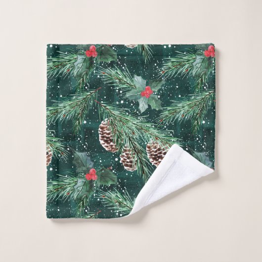 Weihnachtsküche mit Zapfen Badhandtuch Set (Waschlappen)