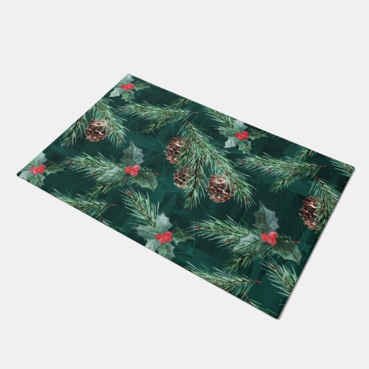 Weihnachtsküche mit Zapfen Fußmatte (Schrägansicht)