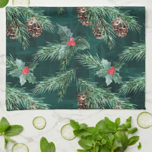 Weihnachtsküche mit Zapfen Geschirrtuch (Gefaltet)