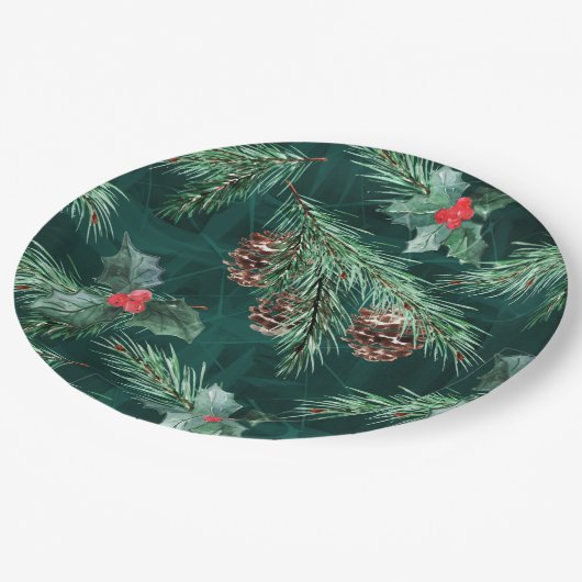 Weihnachtsküche mit Zapfen Pappteller (Schrägansicht)