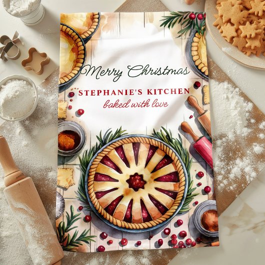 Weihnachtskuchen Backszene Personalisiert Geschirrtuch