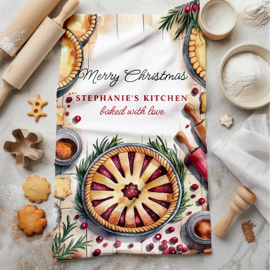 Weihnachtskuchen Backszene Personalisiert Geschirrtuch