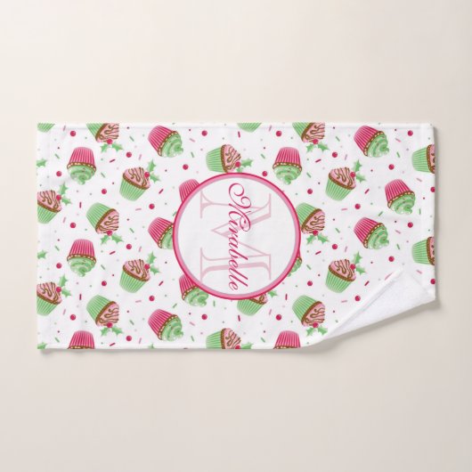 Weihnachtskuchen-Design, Name und Monogramm Handtuch (Handtuch)