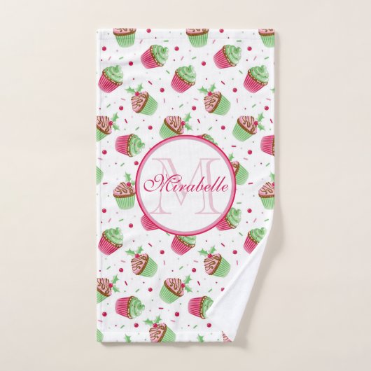 Weihnachtskuchen-Design, Name und Monogramm Handtuch (Handtuch)