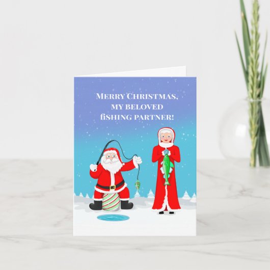 Weihnachtskuchen Fischen Weihnachtsmann & Frau Cla Karte (Vorderseite)