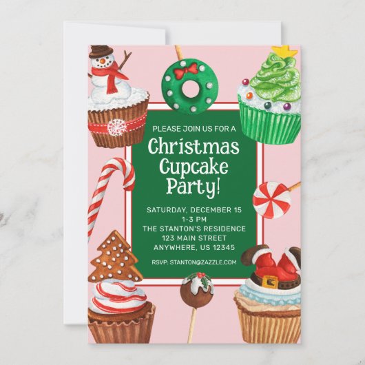 Weihnachtskuchen im Aquarell Dekorieren Party Einladung (Vorderseite)