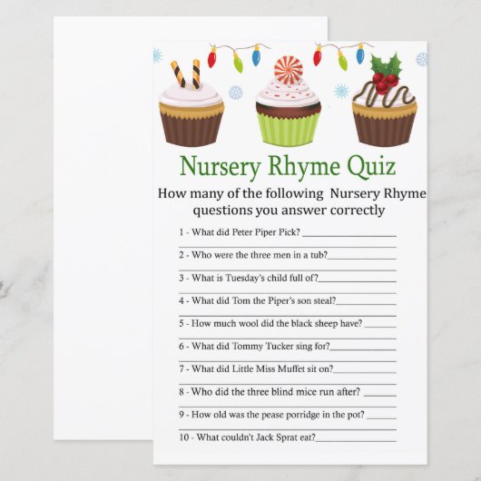 Weihnachtskuchen Kinderzimmer Rhyme Quiz Babydusch (Vorne/Hinten)