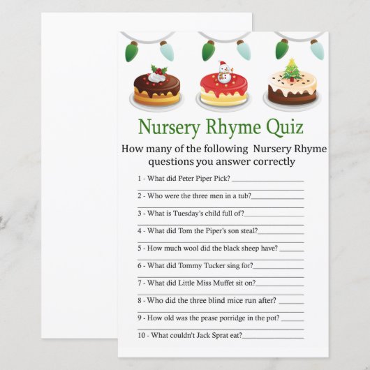 Weihnachtskuchen Kinderzimmer Rhyme Quiz Kinderdus (Vorne/Hinten)