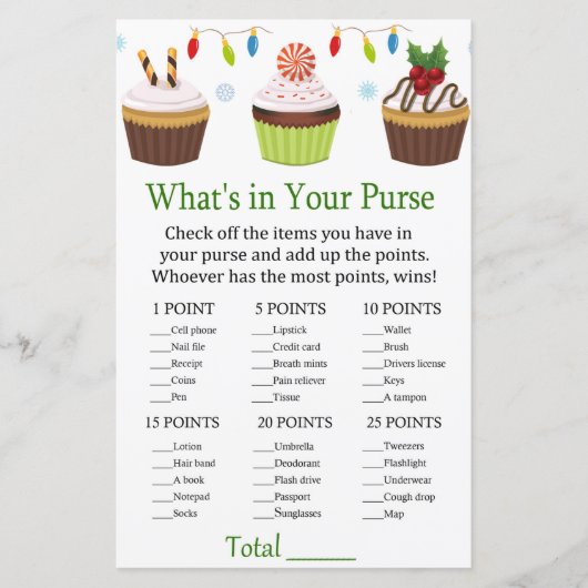 Weihnachtskuchen Was ist in deinem Handtaschenspie (Vorderseite)