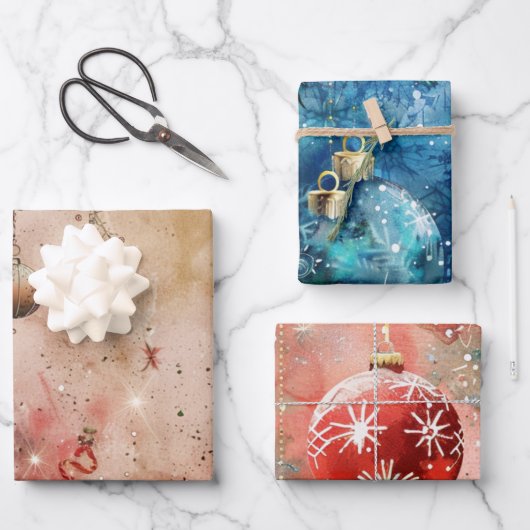 Weihnachtskugel Geschenkpapier Set (Vorderseite)