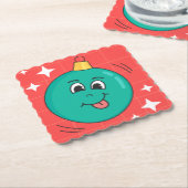 Weihnachtskugel Gesicht Smiley Happy Retro Cartoon Untersetzer (angewinkelt)