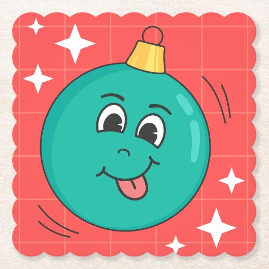 Weihnachtskugel Gesicht Smiley Happy Retro Cartoon Untersetzer (Vorderseite)