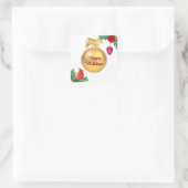 Weihnachtskugel, Vogel- und Pinienkegel auf weiß Quadratischer Aufkleber (Tasche)