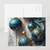 Weihnachtskugeln Blau Gold Festzauber Feiertagspostkarte (Vorne/Hinten)