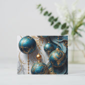 Weihnachtskugeln Blau Gold Festzauber Feiertagspostkarte (Stehend Vorderseite)