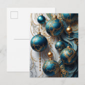 Weihnachtskugeln Blau Gold Festzauber Feiertagspostkarte (Vorne/Hinten)