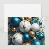 Weihnachtskugeln Blau Gold Premium Feiertagspostkarte (Vorne/Hinten)