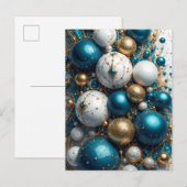Weihnachtskugeln Blau Gold Premium Feiertagspostkarte (Vorne/Hinten)