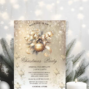 Weihnachtskugeln Bogen Schneeflocken Gold Einladung