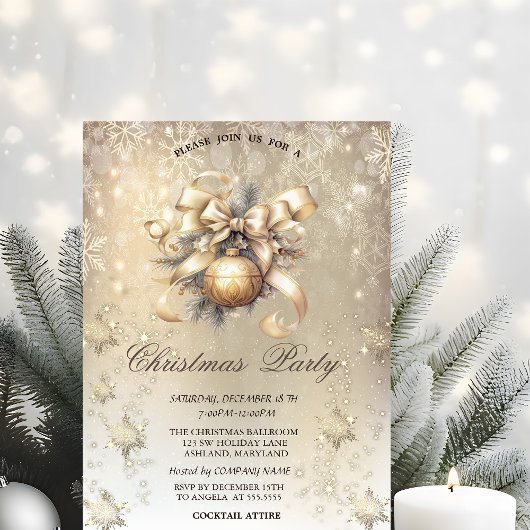 Weihnachtskugeln Bogen Schneeflocken Gold Einladung