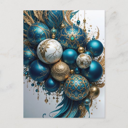 Weihnachtskugeln Gold Blau Luxus Fest Standard Postkarte (Vorderseite)