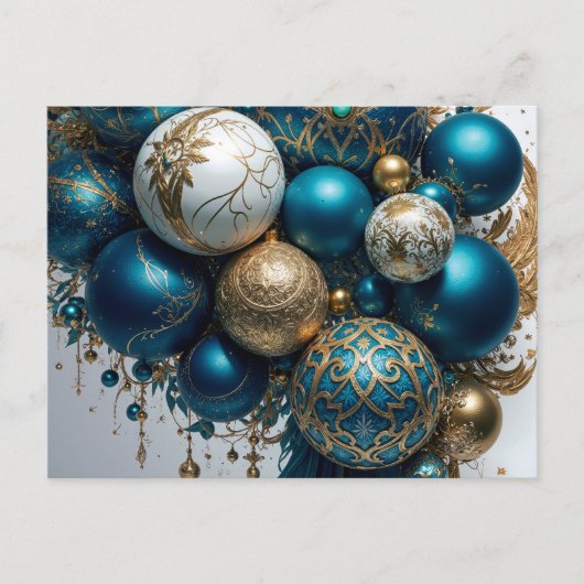 Weihnachtskugeln Gold Blau Luxus Fest Standard Postkarte (Vorderseite)