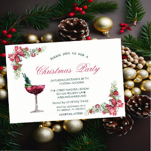 Weihnachtskugeln, Schleife, Cocktail Rot Weihnacht Einladung