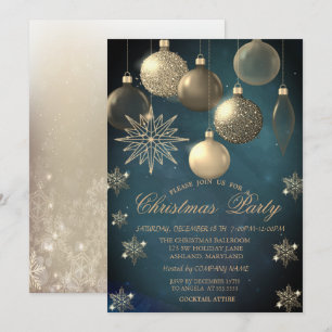 Weihnachtskugeln, Schneeflocken Firmenparty  Einladung