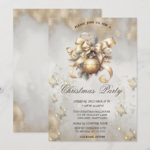 Weihnachtskugeln Schneeflocken Gold Optik Einladung