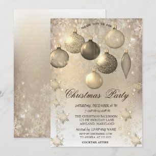 Weihnachtskugeln Schneeflocken Gold Party  Einladung