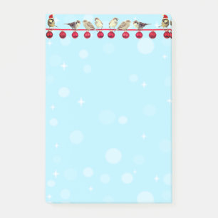 Weihnachtskugeln & Singvögel auf Himmelblau Post-it Klebezettel