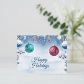 Weihnachtskugeln Verschneite Weihnachtspostkarte Postkarte (Stehend Vorderseite)