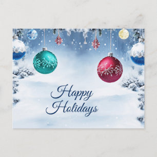 Weihnachtskugeln Verschneite Weihnachtspostkarte Postkarte