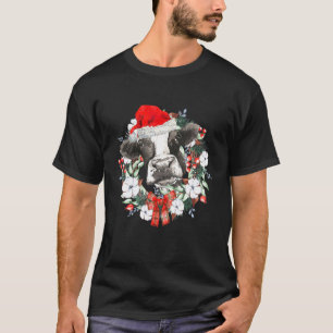 Weihnachtskuh-Blumenkranz Santa Hut Xmas Fröhlich T-Shirt