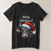 Weihnachtskuh Bull mit Weihnachtsmannmütze Mexikan Große Größe T-Shirt (Design vorne)