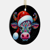 Weihnachtskuh Bull mit Weihnachtsmannmütze Mexikan Keramik Ornament (Rechts)