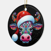 Weihnachtskuh Bull mit Weihnachtsmannmütze Mexikan Keramik Ornament (Links)