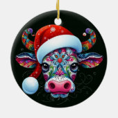 Weihnachtskuh Bull mit Weihnachtsmannmütze Mexikan Keramik Ornament (Hinten)