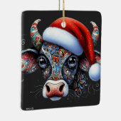Weihnachtskuh Bull mit Weihnachtsmannmütze Mexikan Keramikornament (Rechts)