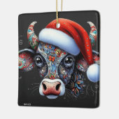 Weihnachtskuh Bull mit Weihnachtsmannmütze Mexikan Keramikornament (Links)