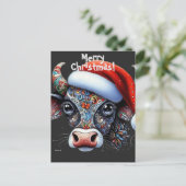 Weihnachtskuh Bull mit Weihnachtsmannmütze Mexikan Postkarte (Stehend Vorderseite)