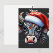 Weihnachtskuh Bull mit Weihnachtsmannmütze Mexikan Postkarte (Vorne/Hinten)