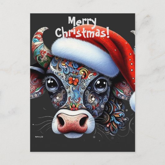 Weihnachtskuh Bull mit Weihnachtsmannmütze Mexikan Postkarte (Vorderseite)
