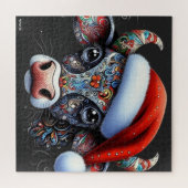 Weihnachtskuh Bull mit Weihnachtsmannmütze Mexikan Puzzle (Horizontal)