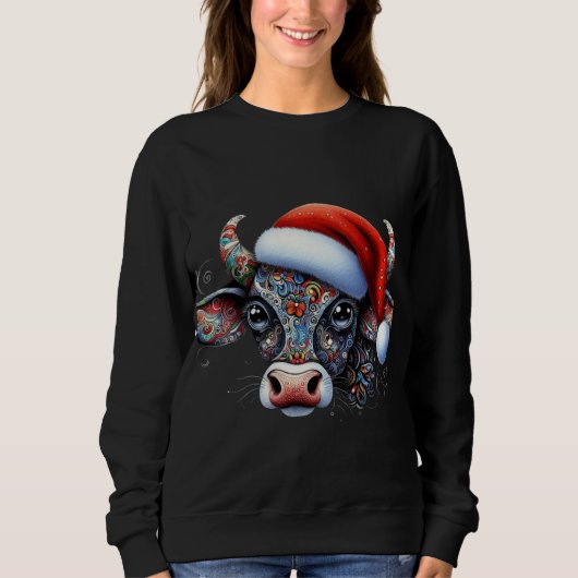 Weihnachtskuh Bull mit Weihnachtsmannmütze Mexikan Sweatshirt (Vorderseite)