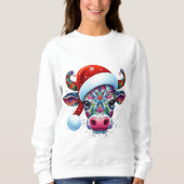 Weihnachtskuh Bull mit Weihnachtsmannmütze Mexikan Sweatshirt (Vorderseite)